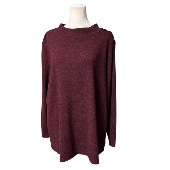 J. Jill Wearever Burgundy Mock Neck Pullover Button Detail Top XL - Picture 1 of 8